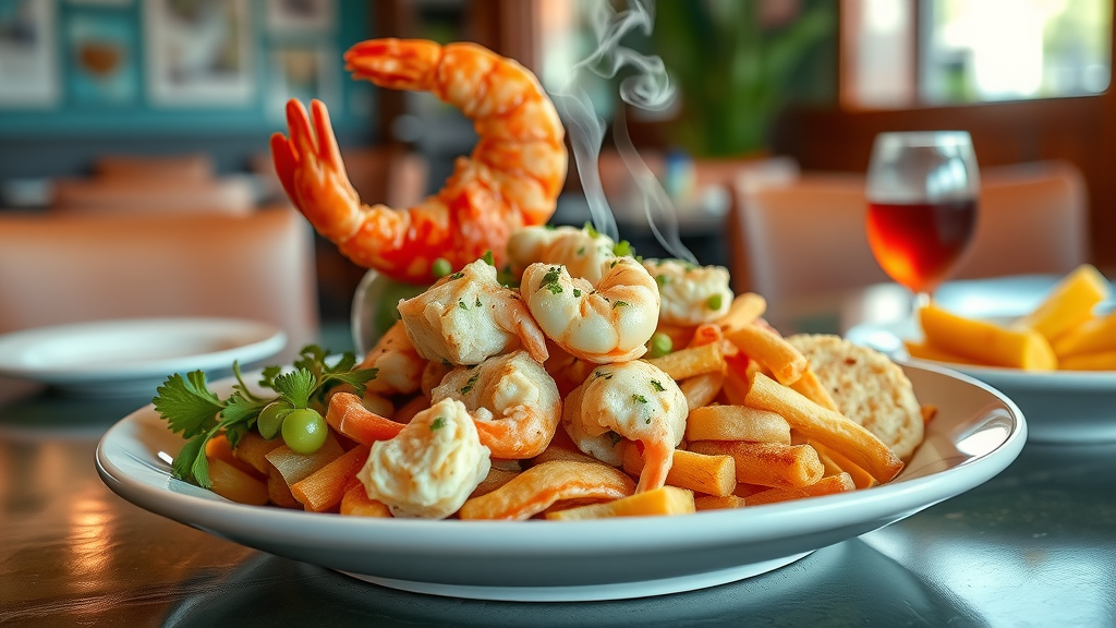 Appetizing Myrtle Beach seafood dish, beautifully plated for social media marketing success