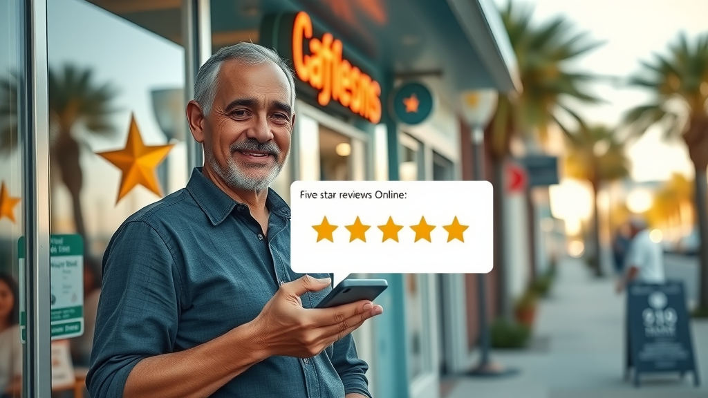 Myrtle Beach SC business owner getting digital marketing reviews notification.