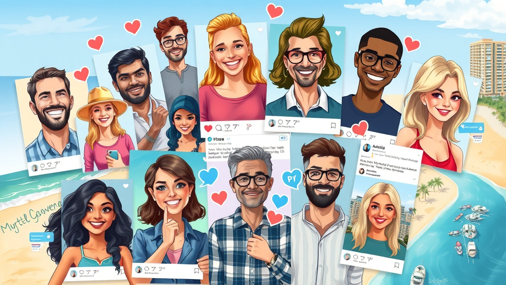 Collage of Myrtle Beach local business owners’ social posts and engagement data