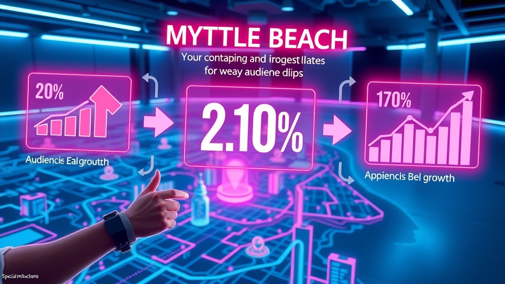 dynamic infographic showing key social media analytics metrics such as engagement rates and audience growth in Myrtle Beach