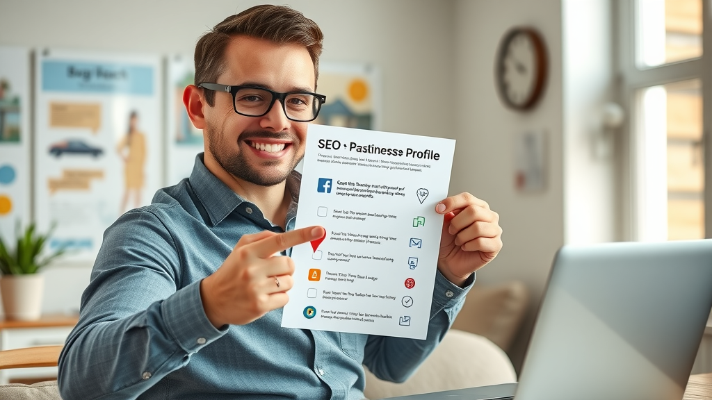 Enthusiastic SEO consultant presenting Myrtle Beach local SEO checklist and Google Business Profile setup guide