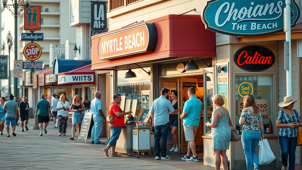 affordable social media marketing myrtle beach - vibrant Myrtle Beach local business storefront with engaging staff