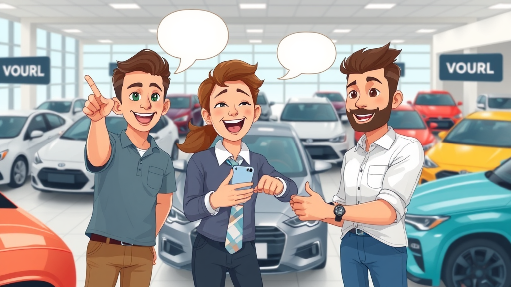 Social media marketing team at Myrtle Beach car dealership filming a live vehicle tour for Instagram
