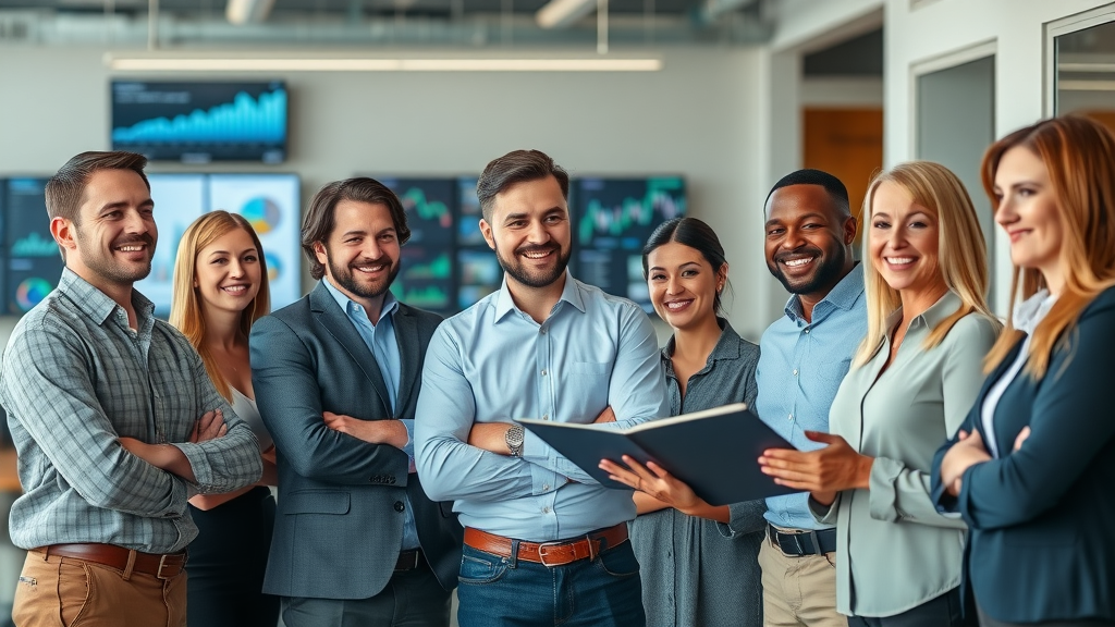 Professional marketing agency team in Myrtle Beach consulting with satisfied local clients, emphasizing client success in social media marketing