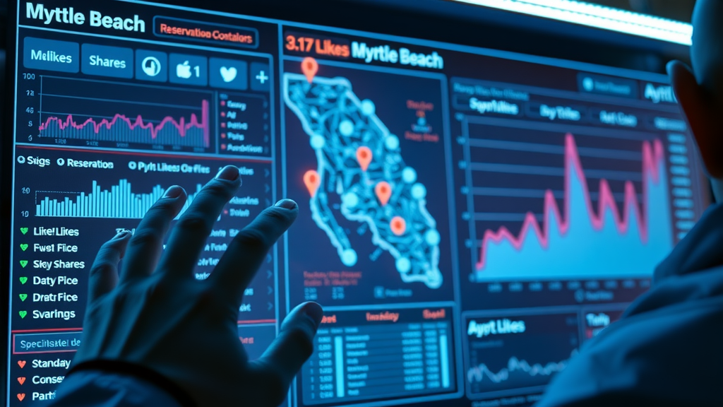 Digital analytics dashboard showing KPIs for Myrtle Beach restaurant social media marketing success