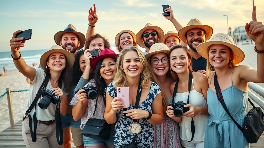 group of successful Myrtle Beach content creators with cameras at the boardwalk