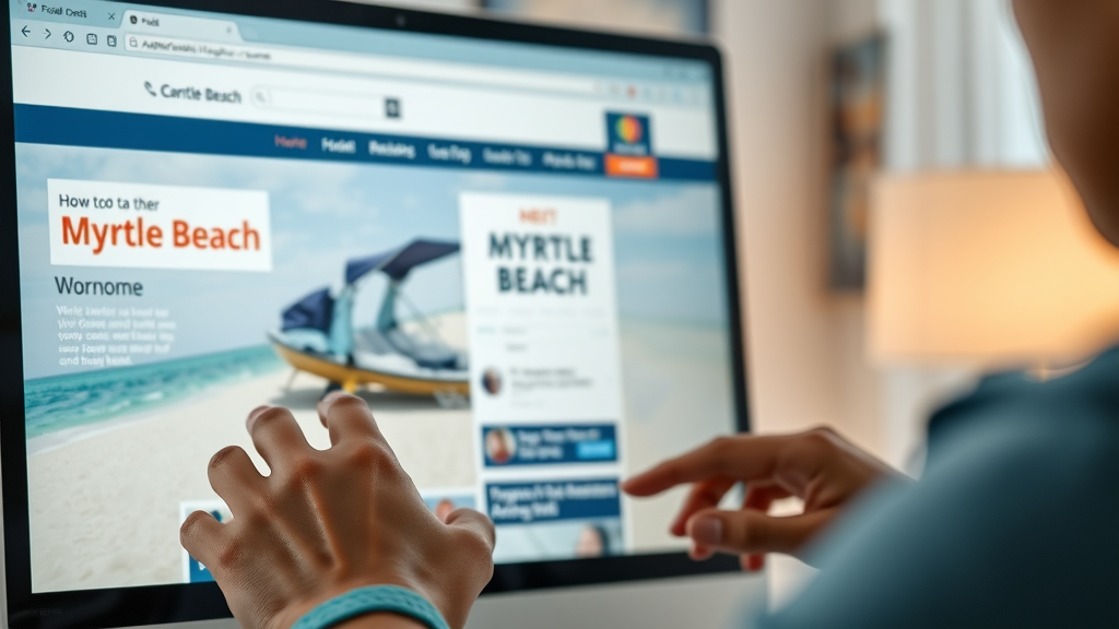 web design for social media marketing myrtle beach, user navigating Myrtle Beach-themed site with visible social content