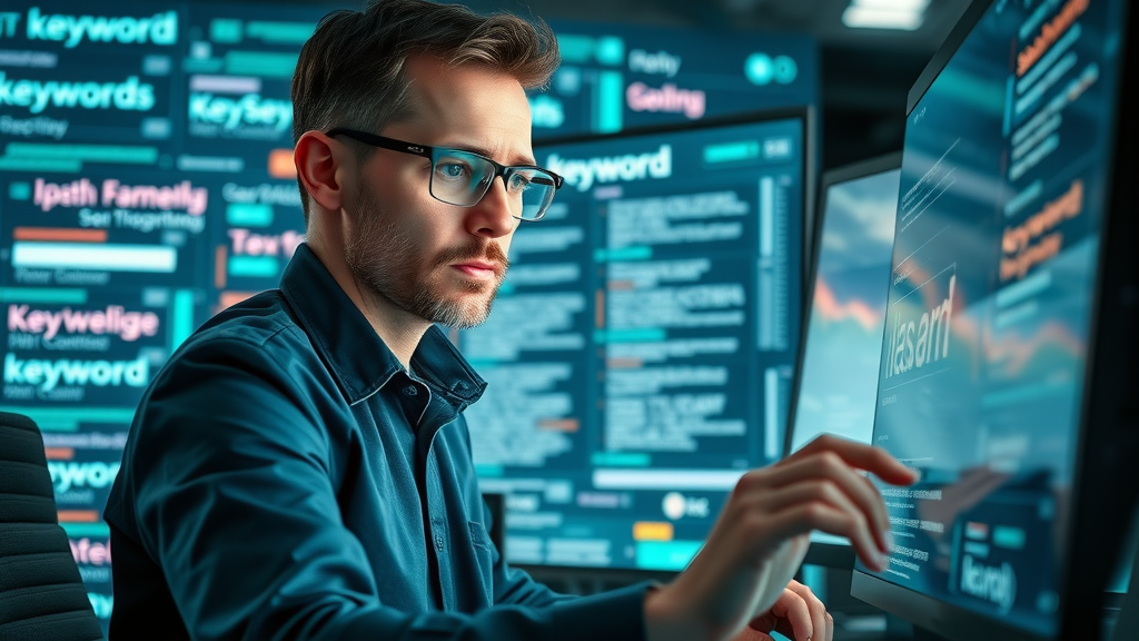SEO strategist conducting Myrtle Beach keyword research, analyzing search engine trends for local business growth, data-driven SEO campaign planning.