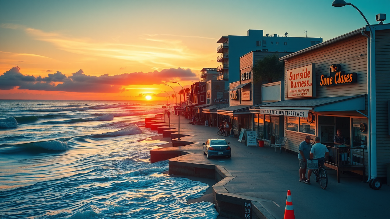 coastal sunrise in Surfside Beach with small business owners preparing digital marketing strategy