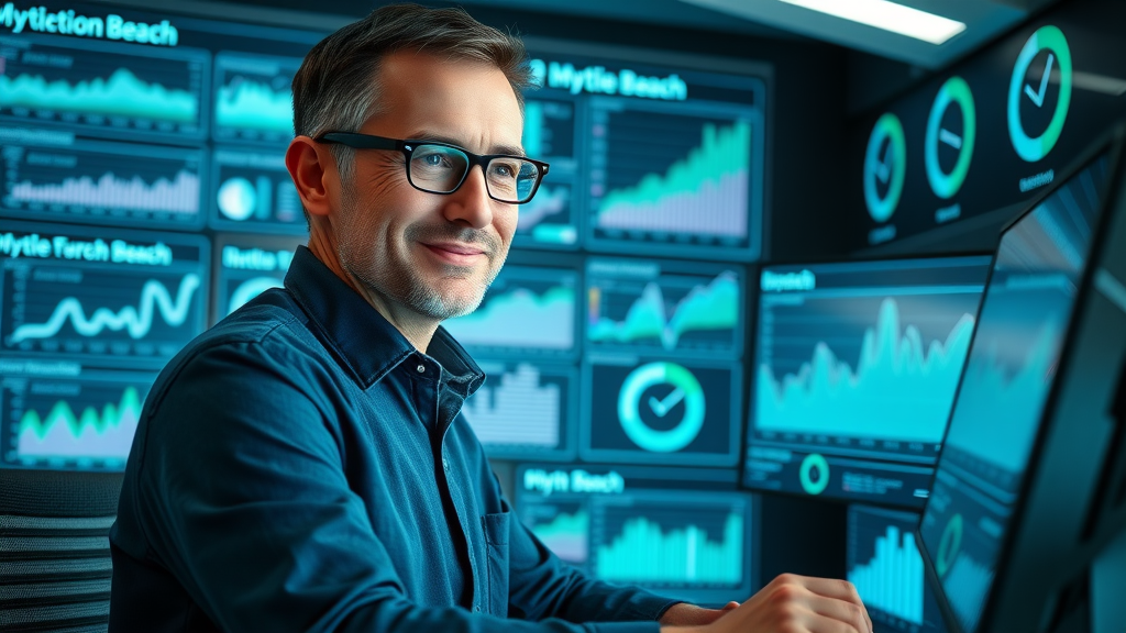 Sleek Myrtle Beach digital marketing dashboard with analytics, used by a professional marketer