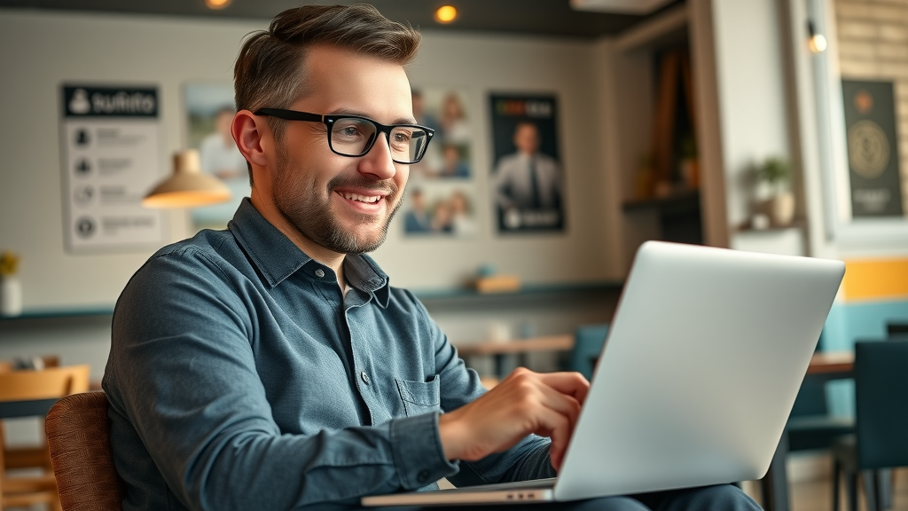 small business owner reviewing myrtle beach digital marketing agency portfolio in café