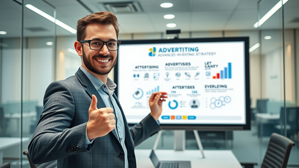 Innovative marketer presenting advanced social media advertising strategies