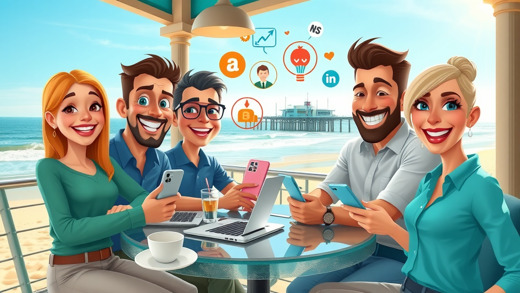 Myrtle Beach business team social media engagement SEO strategies ocean view local search