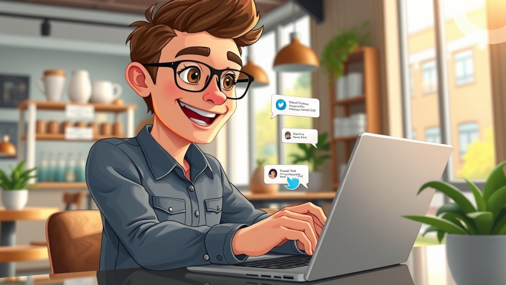 Young professional engaging with customers and replying to online reviews on social media platforms to boost brand reputation.