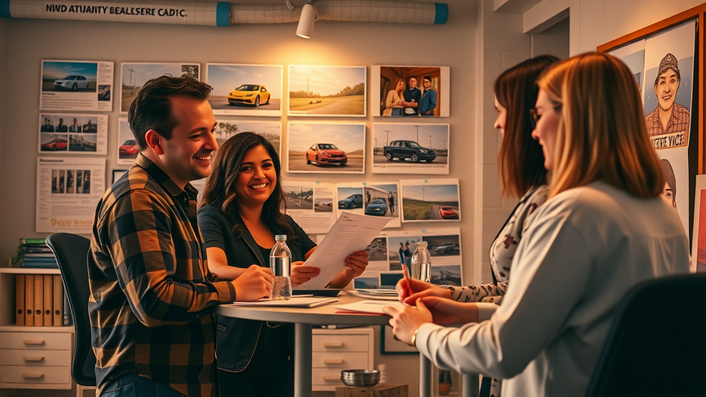 Dealership team creating video content storyboard for Myrtle Beach marketing strategy