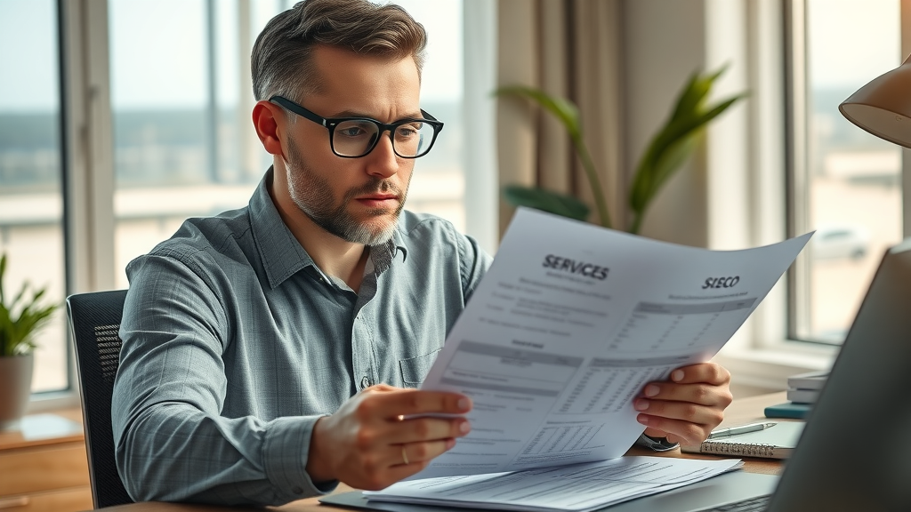 Business owner reviewing Myrtle Beach SEO service contract, weighing cost benefits of local SEO, decision-making for hiring SEO company in Myrtle Beach.