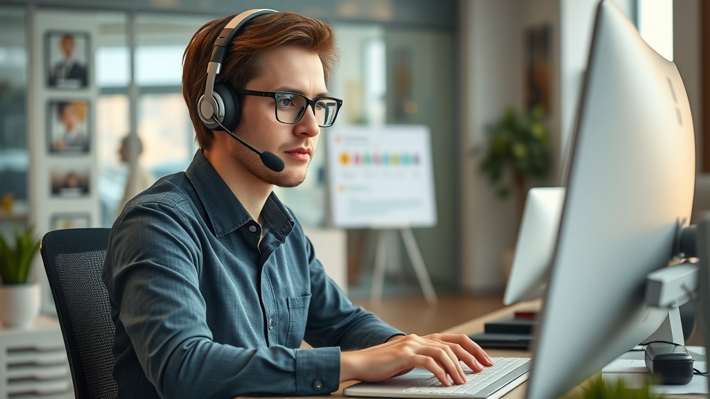 Customer support agent engaging in review management, responding to online reviews with empathy and professionalism