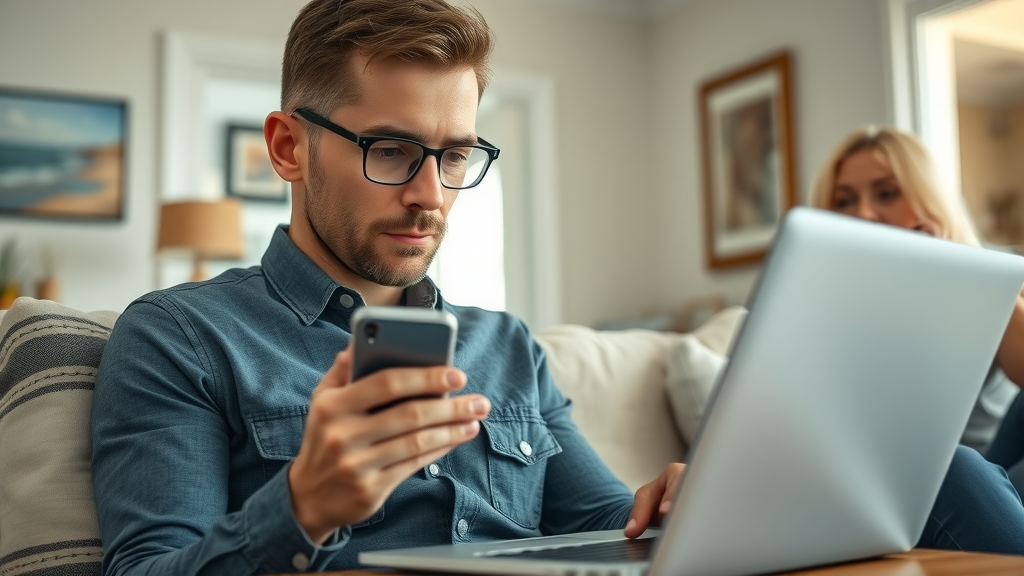 car buyer viewing retargeted dealership ads in Myrtle Beach living room