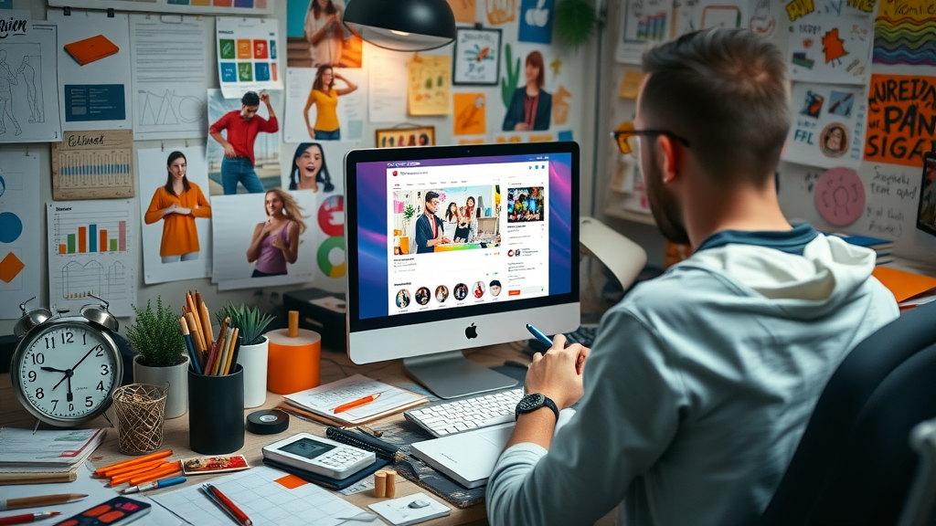 Creative designer working on a vibrant Myrtle Beach social media ad
