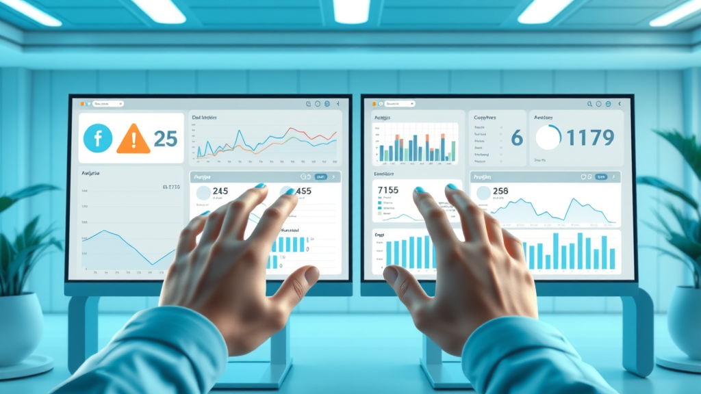 hands interacting with digital dashboards comparing top social media analytics tools in a Myrtle Beach tech workspace