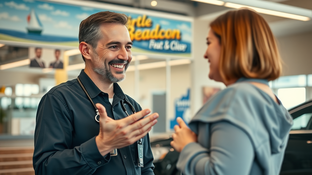dealership staff assisting customer concern reputation management Myrtle Beach auto dealer lounge