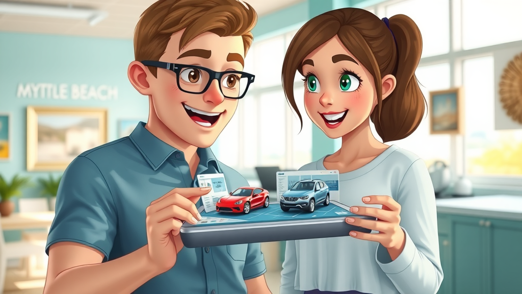 car shopper exploring virtual showroom for myrtle beach car dealerships marketing blueprint