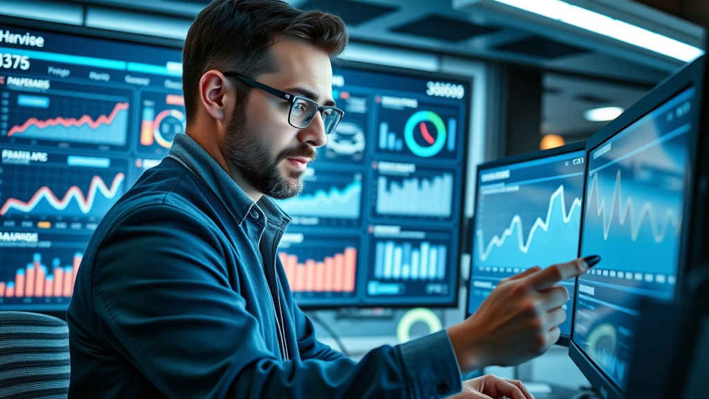Dynamic marketing dashboard with car analytics, professional marketer analyzing car sales data, dealership branding