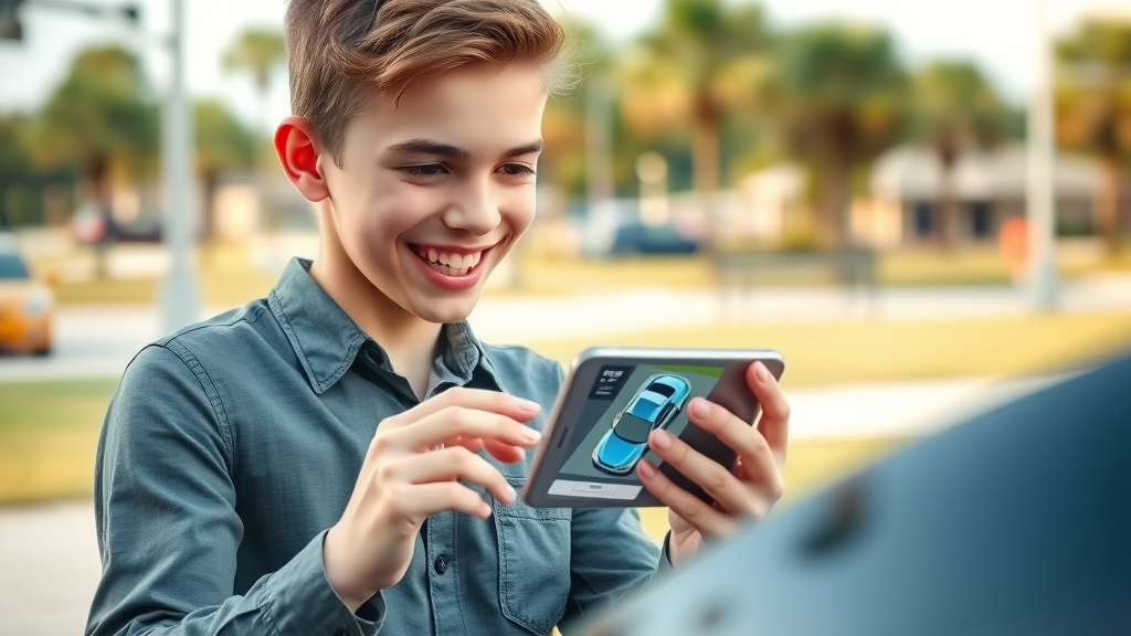 Young car buyer exploring online car listing for Myrtle Beach dealership