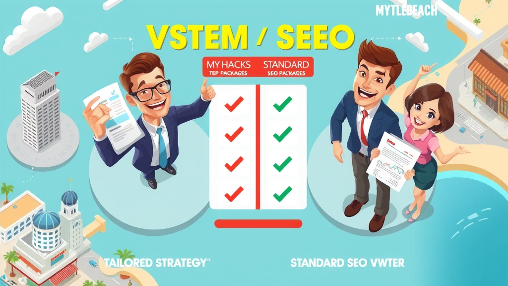 Myrtle Beach SEO Company comparison, tailored SEO strategies for Myrtle Beach vs standard SEO packages, happy business owners, standout local SEO service.