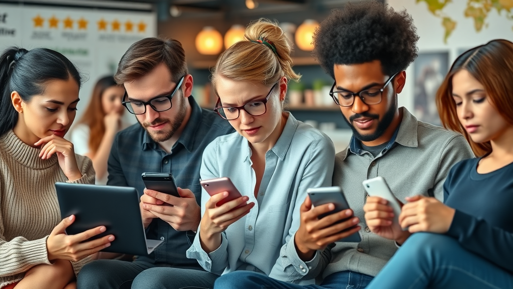 diverse consumers reading online business reviews customer reviews impact