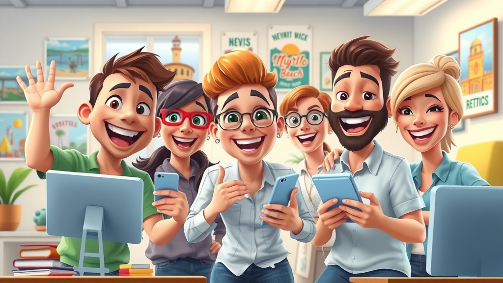 Energetic Myrtle Beach social media marketing team crafting digital advertisements and campaigns