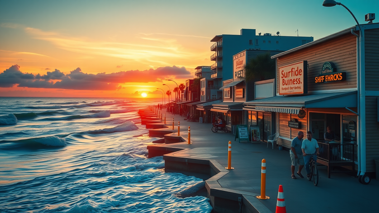 coastal sunrise in Surfside Beach with small business owners preparing digital marketing strategy