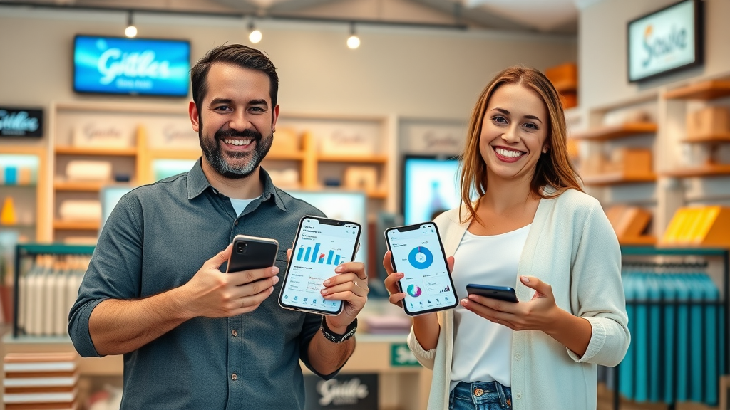 Cheerful Myrtle Beach small business owners celebrating increased online sales with digital marketing agency support