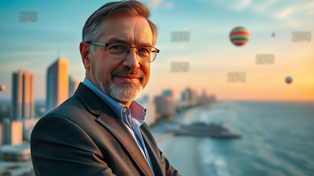 Innovative Myrtle Beach business leader looking toward digital future with AI data streams