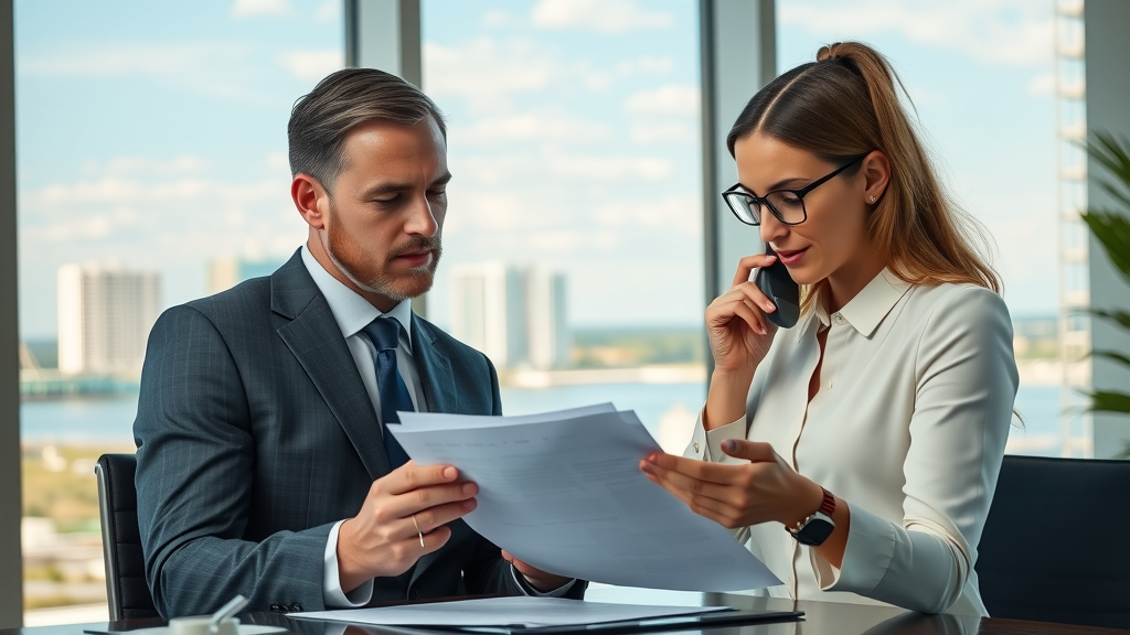 modern law office AI phone assistant attorneys Myrtle Beach skyline