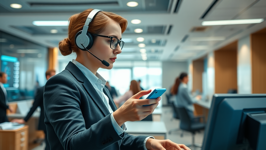 Law office reception in Myrtle Beach: receptionist using an advanced AI call interface for answering services and appointment scheduling.