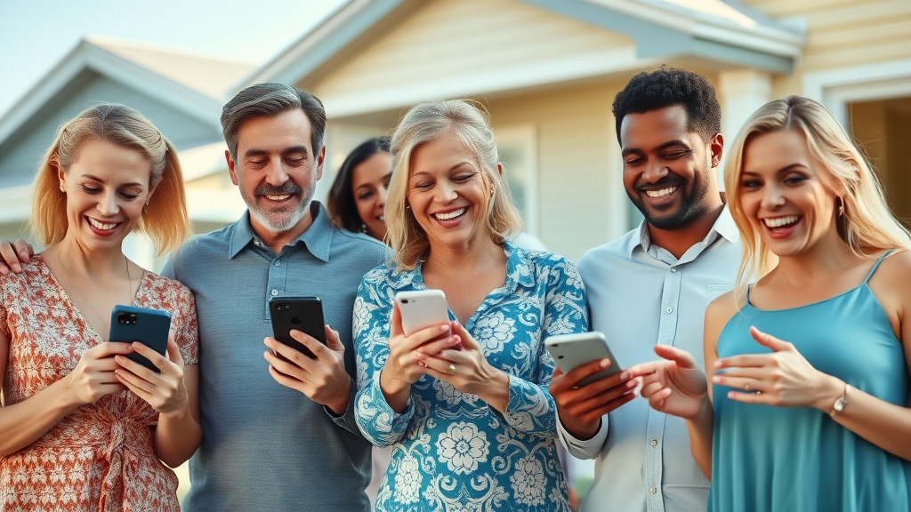 diverse Myrtle Beach homeowners, confident, using smart home devices, voice control, coastal suburb, lifelike, myrtle beach home automation