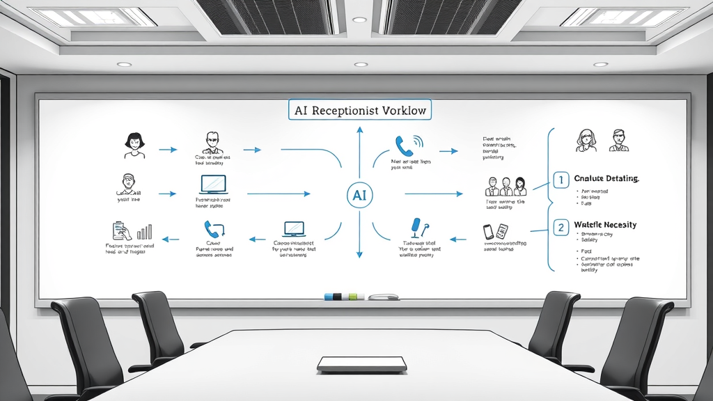 infographic showing AI receptionist benefits and workflow in law firms, call flow diagram, legal AI virtual receptionist
