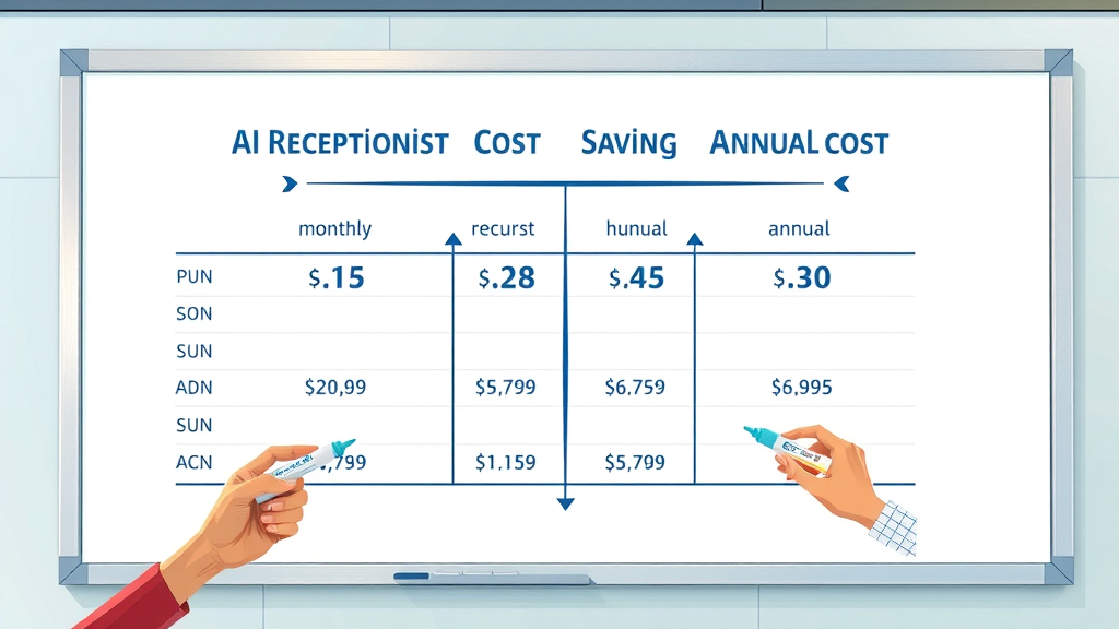 chart comparing monthly and annual costs for AI virtual receptionist, answering service, human receptionist for law firms