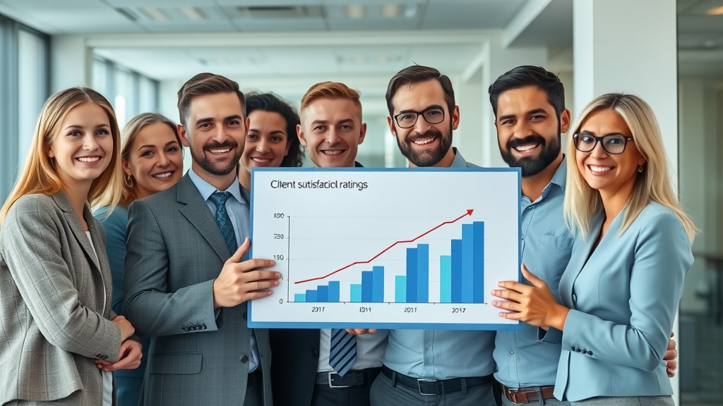 happy law firm team reviewing client satisfaction ratings after Voice AI receptionist adoption